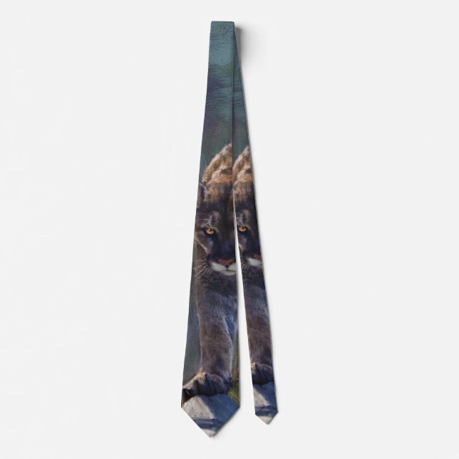 Cougar Mountain Lion Big Cat Painting IV Neck Tie (Front)