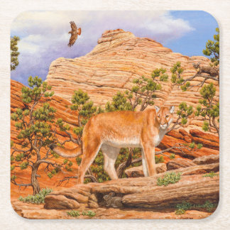 Cougar Mountain Lion In Zion National Park Square Paper Coaster
