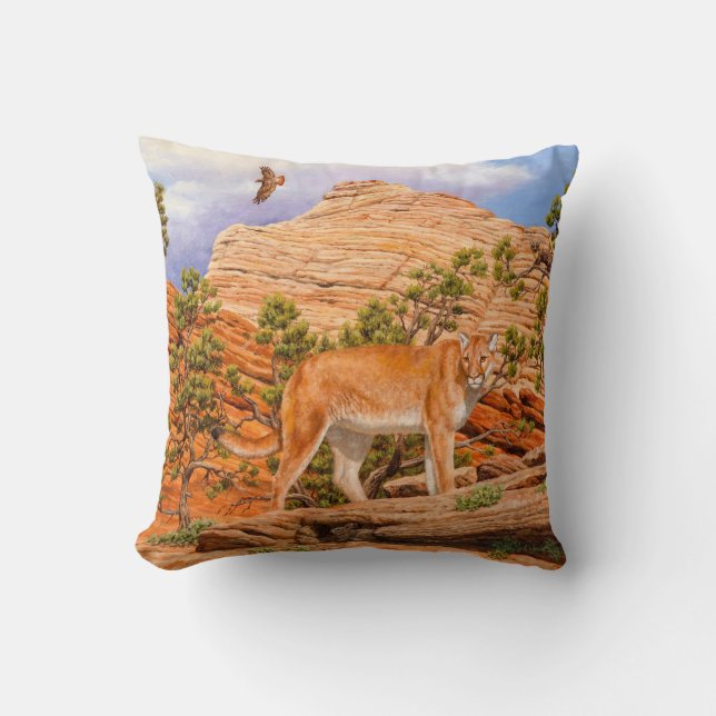 Cougar Mountain Lion In Zion National Park Throw Pillow (Front)