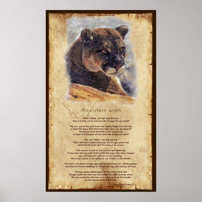 Cougar Mountain Lion Native American Wisdom Poster