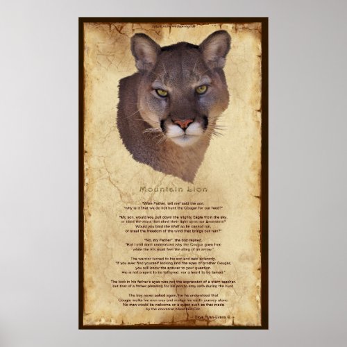 Cougar Mountain Lion Native American Wisdom Poster