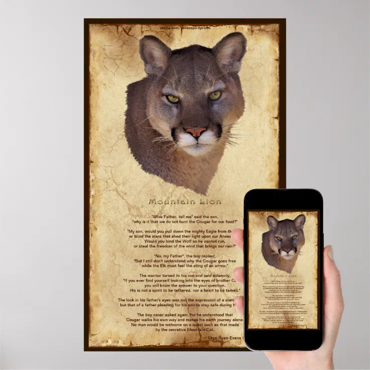 Cougar Mountain Lion Native American Wisdom Poster | Zazzle