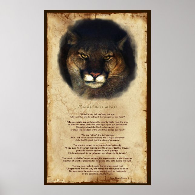 Cougar Mountain Lion Native American Wisdom Poster (Front)
