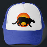 Cougar Mountain Lion Panther Silhouette Red Circle Trucker Hat<br><div class="desc">A cougar (Puma concolor), also known as puma, panther, mountain lion, mountain cat. This elusive feline is the largest of the "small" cats, about the size of a full-grown human. Pumas are usually nocturnal and tend to be most active at crepuscular times, the "magic" hours of dusk and dawn. The...</div>