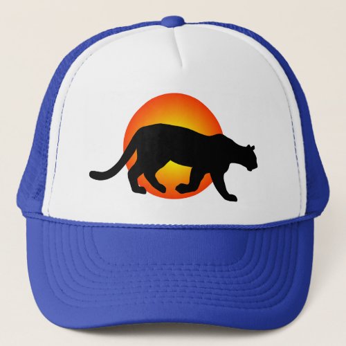 Cougar Mountain Lion Panther Silhouette Red Circle Trucker Hat