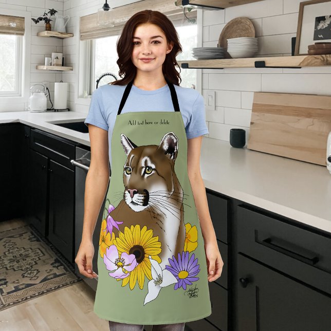 Cougar Mountain Lion Puma Flowers Apron (Creator Uploaded)