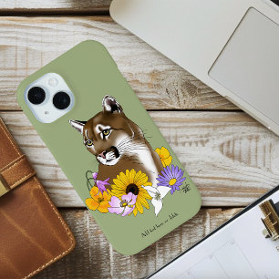 Cougar Mountain Lion Puma Flowers iPhone 15 Case