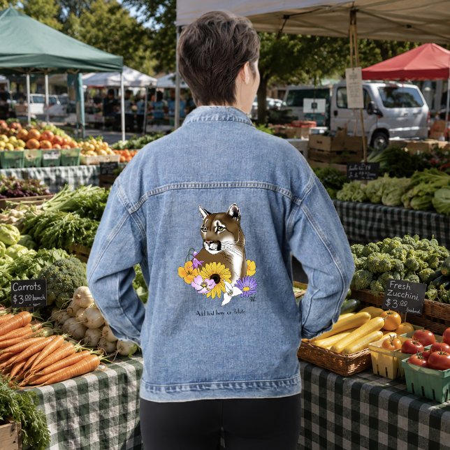 Cougar Mountain Lion Puma Flowers Denim Jacket (Creator Uploaded)
