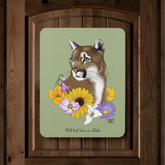 Cougar Mountain Lion Puma Flowers Door Sign (Creator Uploaded)