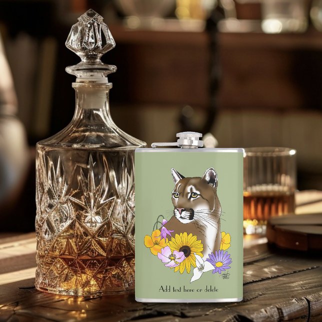 Cougar Mountain Lion Puma Flowers  Flask (Creator Uploaded)