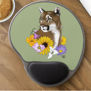 Cougar Mountain Lion Puma Flowers Gel Mouse Pad