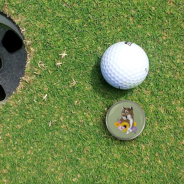 Cougar Mountain Lion Puma Flowers Golf Ball Marker (Creator Uploaded)