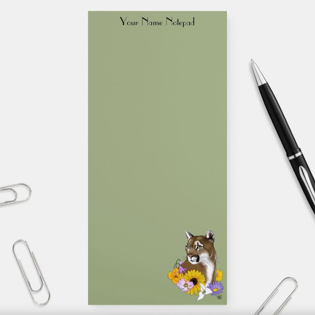 Cougar Mountain Lion Puma Flowers Magnetic Notepad (Creator Uploaded)