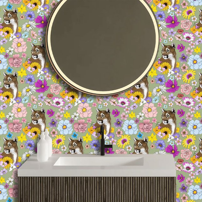 Cougar Mountain Lion Puma Flowers Wallpaper (Creator Uploaded)