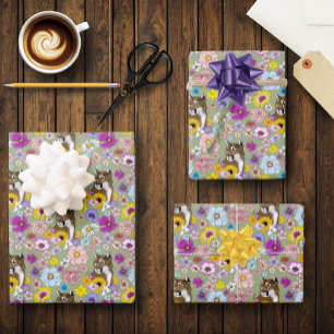 Cougar Mountain Lion Puma Flowers Wrapping Paper Sheets