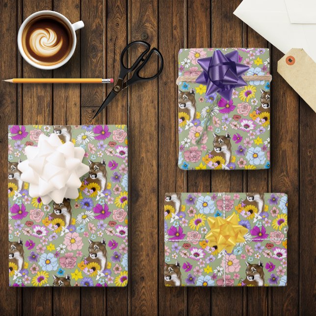 Cougar Mountain Lion Puma Flowers Wrapping Paper Sheets (Creator Uploaded)