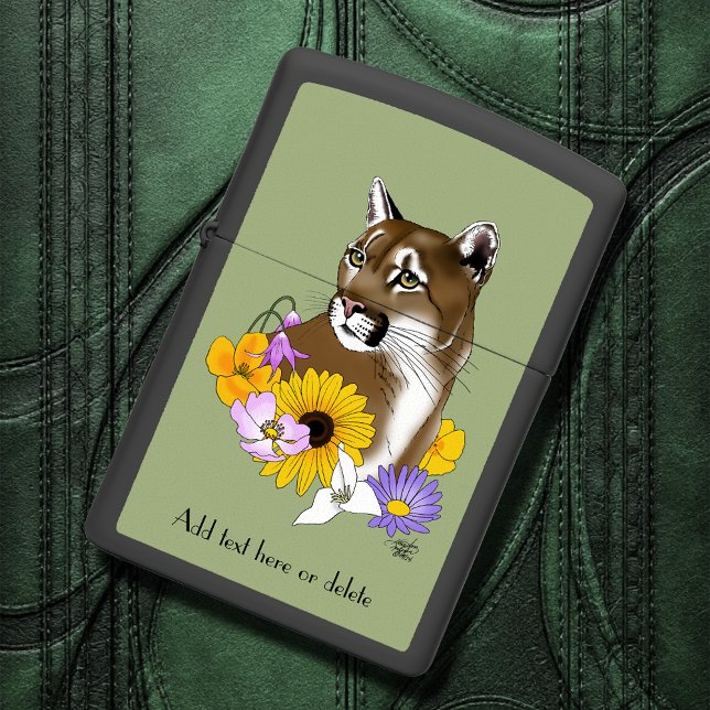 Cougar Mountain Lion Puma Flowers Zippo Lighter (Creator Uploaded)