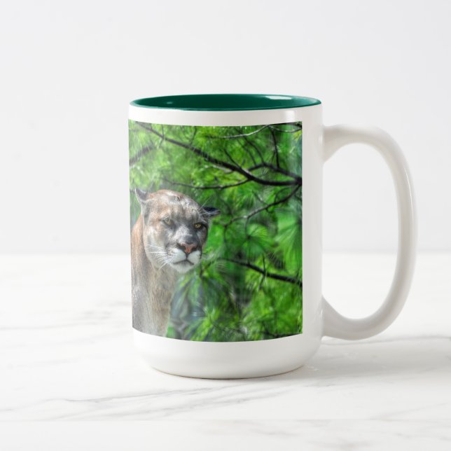 Cougar Mountain Lion & Summer Pines Two-Tone Coffee Mug (Right)