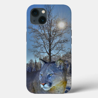 Cougar Mountain Lion & Winter Tree iPhone 13 Case