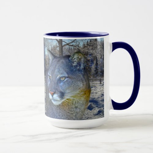 Cougar Mountain Lion  Winter Tree Mug