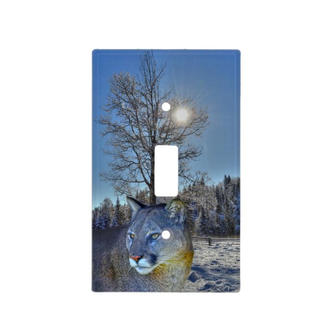 Cougar Mountain Lion & Winter Tree Wildlife Image Light Switch Cover (Front)