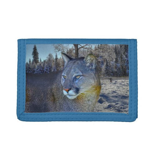 Cougar Mountain Lion  Winter Trees Wildlife Image Tri_fold Wallet