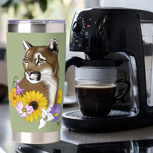 Cougar Mounting Lion Puma Flowers Insulated Tumbler