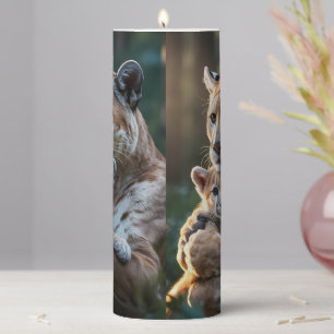 Cougar Pillar Candle, Mountain Lion Wildlife Decor Candle