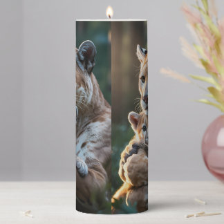 Cougar Pillar Candle, Mountain Lion Wildlife Decor Candle