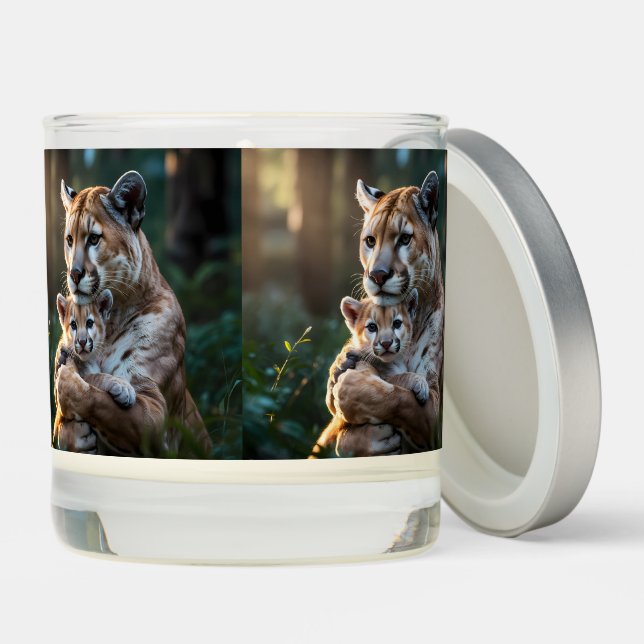 Cougar Pillar Candle, Mountain Lion Wildlife Decor Scented Candle (Lid)