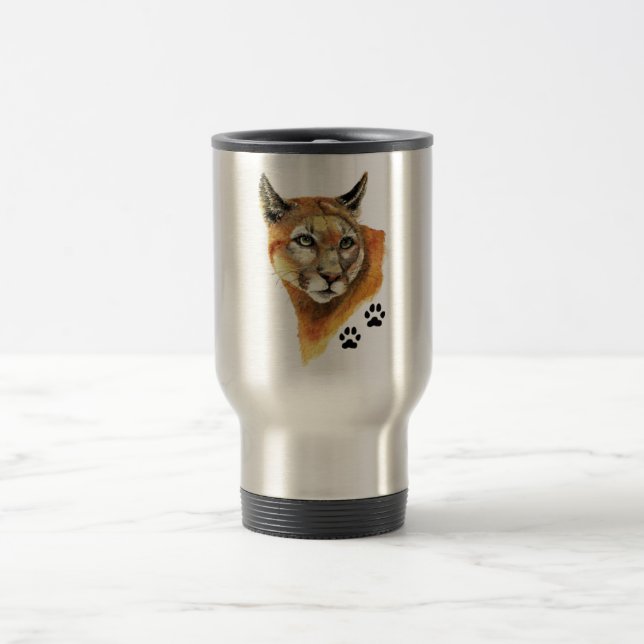 Cougar, Puma, Mountain Lion Animal Tracks Travel Mug (Center)