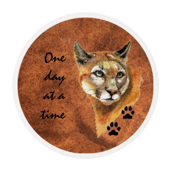 Cougar Puma Mountain Lion "one Day At A Time" Edible Frosting Rounds by countrymousestudio at Zazzle