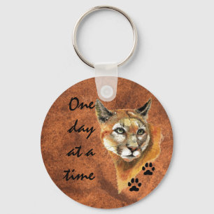 Cougar Puma Mountain Lion "One day at a Time" Keychain