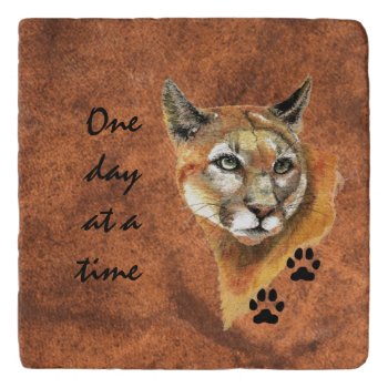Cougar Puma Mountain Lion "one Day At A Time" Trivet by countrymousestudio at Zazzle