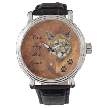 Cougar Puma Mountain Lion "one Day At A Time" Watch by countrymousestudio at Zazzle
