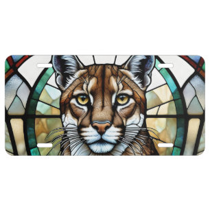 COUGAR PUMA STAINED GLASS STYLE LICENSE PLATE