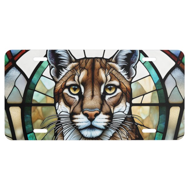 COUGAR PUMA STAINED GLASS STYLE LICENSE PLATE (Front)