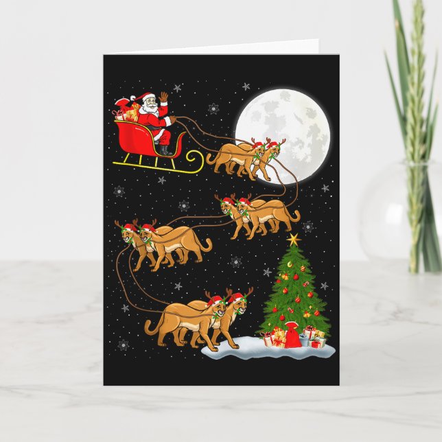 Cougar Santa Sleigh Flying Funny Magical Christmas Card (Front)