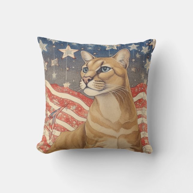 Cougar Stars and Stripes Throw Pillow (Front)