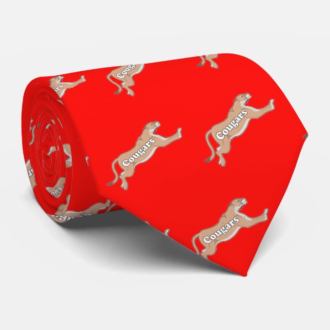 Cougar Team Mascot  Football Basketball Baseball Neck Tie (Rolled)