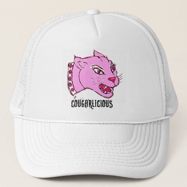 COUGARLICIOUS COUGAR PRINT IN HOT PINK TRUCKER HAT (Front)