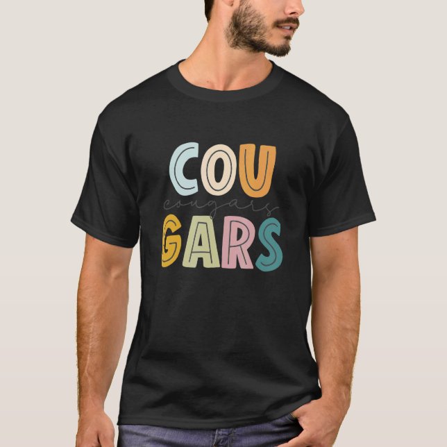 Cougars Mascot School Spirit Sports Cheer Fan Team T-Shirt (Front)