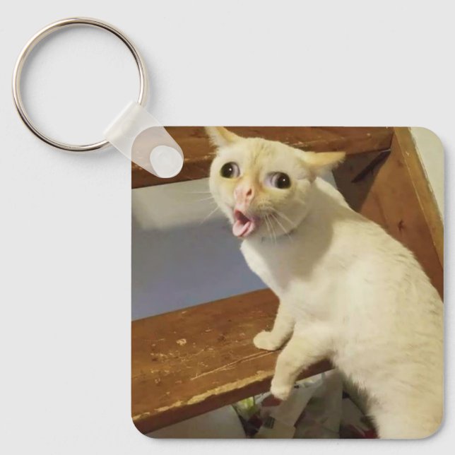 Coughing Cat Meme Double Sided Keychain (Front)