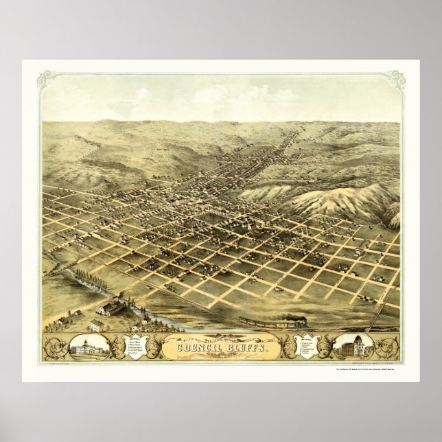 Council Bluffs, IA Panoramic Map - 1868 Poster (Front)