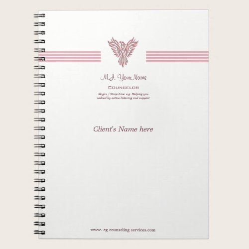 Counseling session notes, pink rising phoenix notebook