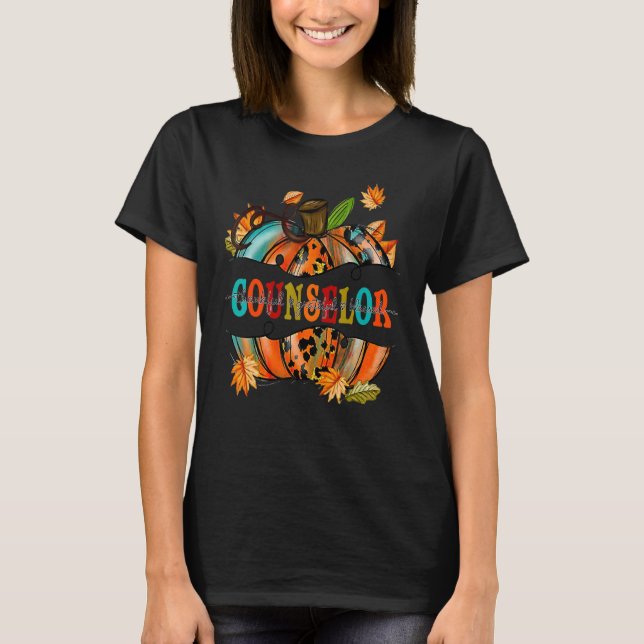Counselor Graphic Pumpkin Autumn Halloween Back To T-Shirt (Front)