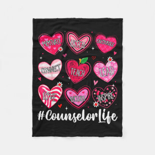 Counselor Life School Counseling Hearts School Val Fleece Blanket