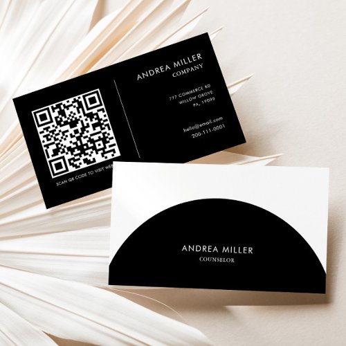Counselor Minimalist Black and White Arch Qr Code Business Card