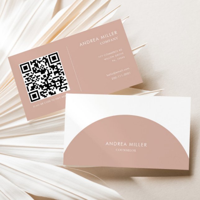 Counselor Minimalist Blush and White Arch Qr Code Business Card (Creator Uploaded)