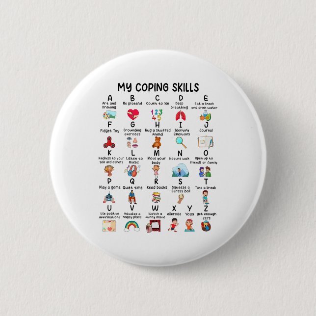 Counselor My Coping Skills Alphabet Mental Health  Button (Front)
